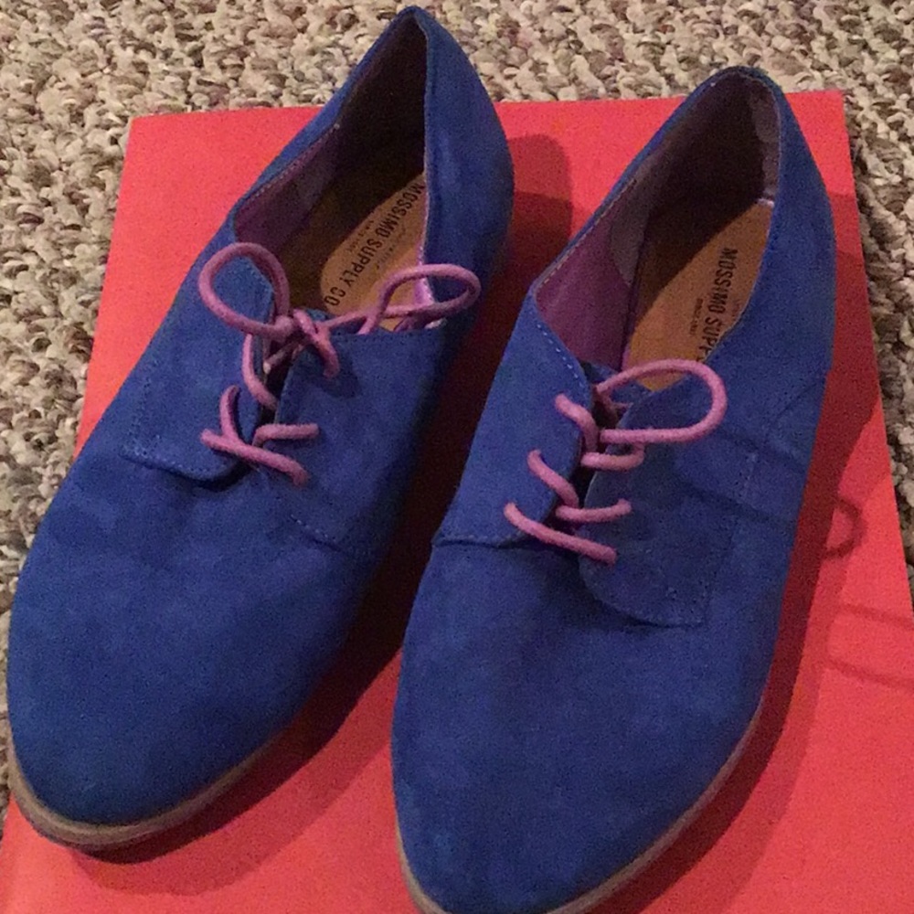 Royal blue oxfords with a lavender sole